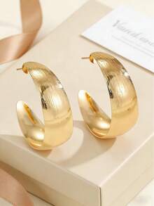 1 Pair Gold Marble Texture Hoop Earrings, Understated Luxurious Daily Wear, Elegant Engagement Essential - Gold - View 10