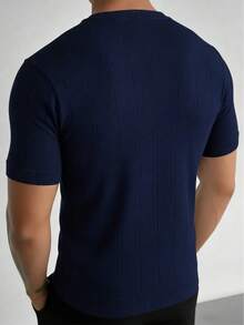 GRDR 男士夏季针织纯色罗纹短袖毛衣，运动休闲风，适合户外活动 - 藏蓝色 - 查看 6