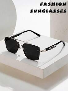 Unisex Double-Bridge Rimless Polygon Square Metal Sunglasses - UV Protection Driving Casual Glasses, Business Style Couple Sunglasses - Multicolor - View 1