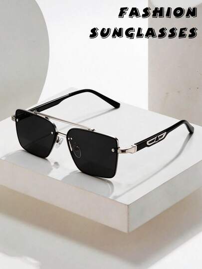 Unisex Double-Bridge Rimless Polygon Square Metal Sunglasses - UV Protection Driving Casual Glasses, Business Style Couple Sunglasses