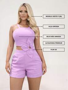 DIVINA GATA Women's Short Tailored Jumpsuit With Elegant 3D Flower - 莉拉的奢華 - 查看 6