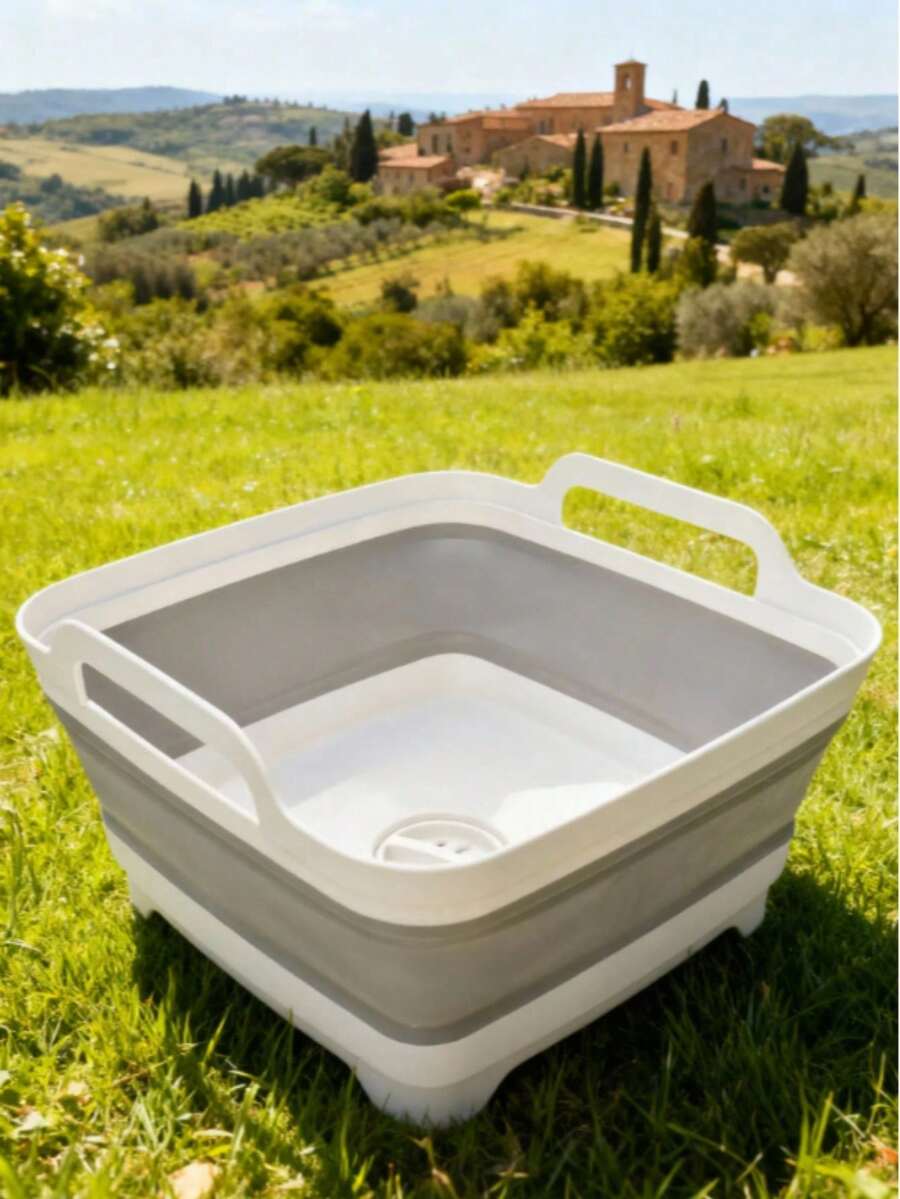 Collapsible Wash Basin 9L, Foldable Dish Tub With Drain Plug, Portable Collapsible Dish Basin, Camping Sink For Washing Dishes, Laundry & Kitchen Use,Gray - XXL - Xem 1