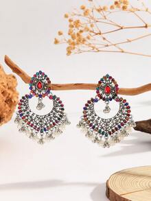 一对波西米亚风优雅水钻镂空新月流苏耳环，适合女性和女孩日常、节日、婚礼和派对佩戴/珠宝礼物 - 經典的 - 查看 2