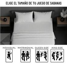 Juego de Sabanas para Cama, Sabana Bajera, Sabana Plana y Funda de Almohada, Cajon Amplio, 2800 Hilos, Premium, Tamaño Individual Matrimonial Queen King - Blanco - Ver 7