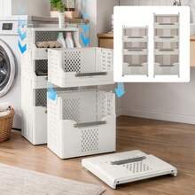 Removable Rolling Utility Cart With Lockable Plastic Storage, Hollow Design Trolley For Kitchen, Bathroom & Home Organization - White three-layer - 查看 4