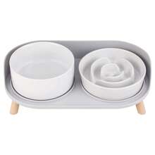 Ceramic Raised Slow Feeder Bowl Set - Small/Medium Dog Elevated Food & Water Bowls With Stand - Helps Reduce Gulping, Non-Slip, Splash-Proof, Microwave , Easy To Clean - 850ml + 290g - View 12