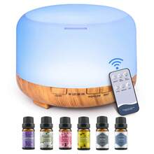 1pc 500ml 5V 2A USB Powered Essential Oil Diffuser SQ5, Includes 6pcs Essential Oil Set, With Auto Shut-Off (Low Water), 7 Color Lights, Remote Control, Suitable For Home, Office, SPA - Yellow Wood Grain - View 9