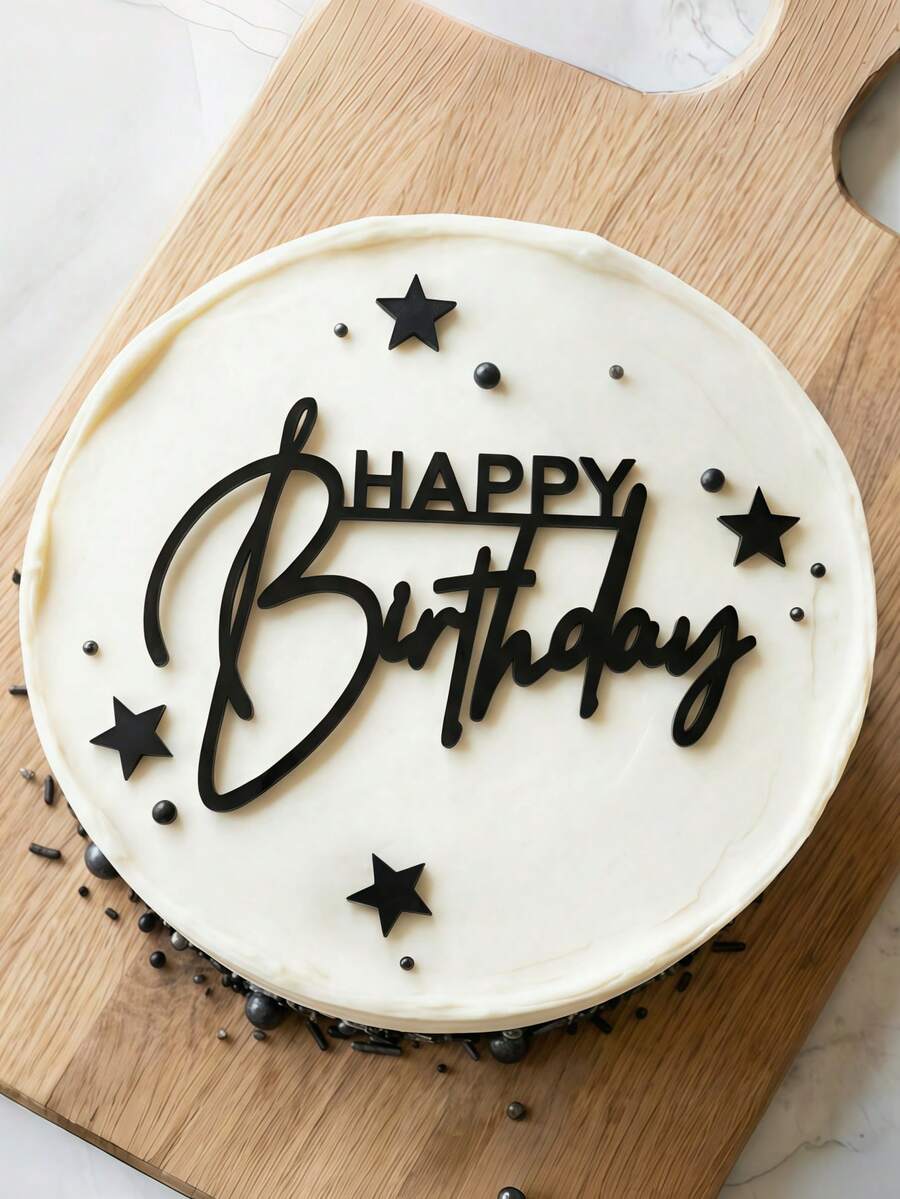 1个亚克力生日蛋糕装饰插牌，蛋糕装饰，生日派对亚克力蛋糕装饰，烘焙用品，烘焙装饰，蛋糕配件，节日礼物，厨房必备品 - 黑色 - 查看 1