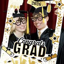 2026届毕业派对用品套装（1件/6件/7件） - 黑金相框及道具套装 “恭喜毕业” 毕业派对礼物 - 多色 - 查看 2