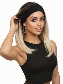 Ombre Gold Straight Wig Headband, Short Straight Headband Wig Without Glue, Natural Looking Synthetic Fiber Wig With Headband Design, Wear And Go - Blonde Ombre - View 1