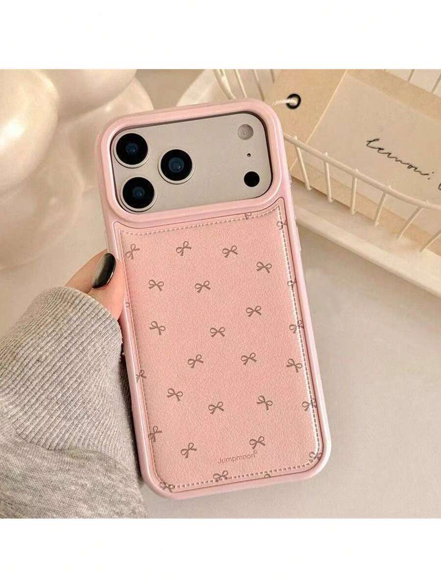 可爱蝴蝶结线条设计手机壳 - 兼容 17/17Air/17Pro/17ProMax、16/16Plus/16Pro/16ProMax、15/15Plus/15Pro/15ProMax、14/14Plus/14Pro/14ProMax、13/13Pro/13ProMax、12/12Pro/12ProMax、11/11Pro Max，防尘，高性价比，流行气泡皮革纹理防震保护套 - 粉色 - 查看 1