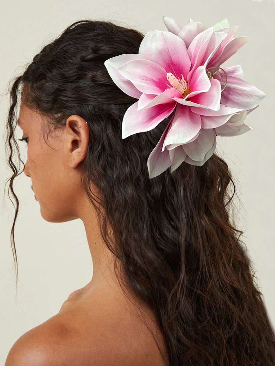 1 Stück dicke Blumen Haarspange für Frauen, große Lotus Blumen Haarspange, Blumen Haaraccessoire geeignet für Hochzeit, Geburtstag, Sommer Outfits, Strandklemmen, Urlaubs Haarspangen - Verschiedenfarbig - Übersicht 1