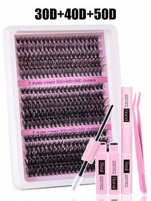 640/544/300pcs Eyelash Extension Kit, DIY Eyelash Extension Set, Individual Eyelash Cluster Kit, D Curl Eyelash Extension Set, Includes Adhesive, Sealant And Eyelash Extension Tools, Suitable For Daily Use, Travel, Beginners, Weddings, Dates, Parties, Festivals, Great For Christmas/Halloween/Gift Eyelash Set - 黑色 - 查看 21