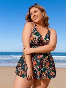 2026 New Plus Size Women's Sexy Fashion Vintage Floral Halter Twist One-Piece Swimdress For Vacation & Leisure - Nhiều màu - Xem 3