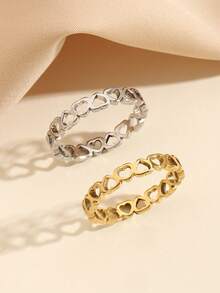 两件套不锈钢时尚简约金银色心形戒指，适合女士日常佩戴或作为礼物赠送。 - 彩色 - 查看 1