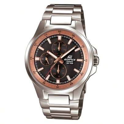 Casio 女士休闲运动腕表，圆形表盘，不锈钢表带，石英机芯，适合日常运动、户外街头风格，可作为配饰，是理想的圣诞礼物、女士配饰、完美的生日礼物或送给爱人的礼物 - EF-342DY-1A5V