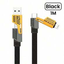 4合1快速充電線，120cm/200cm可選，雙Type-C + Lightning + USB公頭，相容 17/16/15、Apple裝置與USB-C平板電腦 - 黃色 - 查看 11