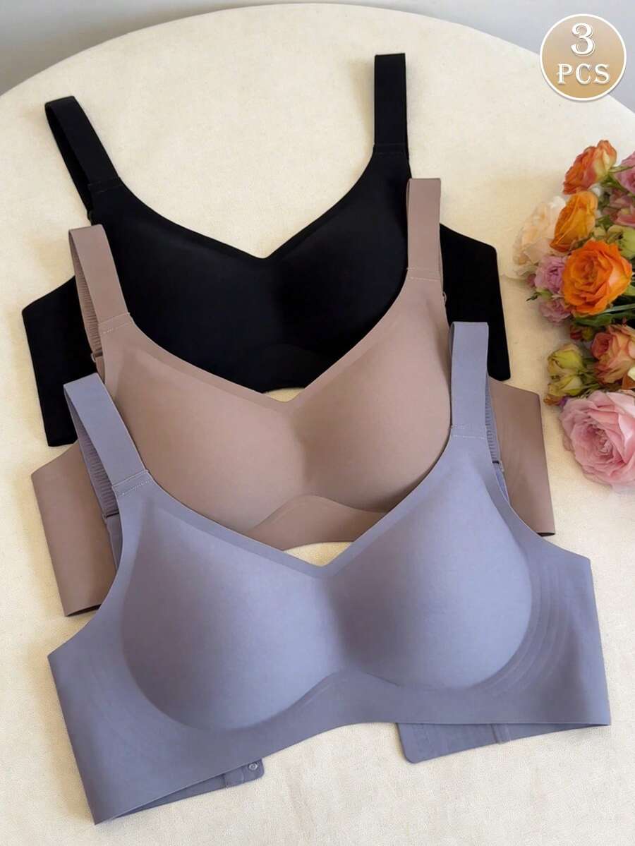 3pcs/Set Minimalist Comfortable Sports Bras For Women, Wireless Seamless Solid Color Bras - Multicolor - View 1