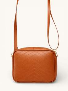 Premium Compact Camera Crossbody Bag With Adjustable Strap - Caramel In V - View 2