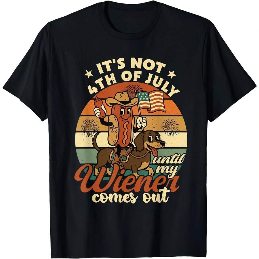 Funny 4th Of July Hot Dog – Retro Independence Day BBQ Humor Uni T-Shirt - Black - View 1