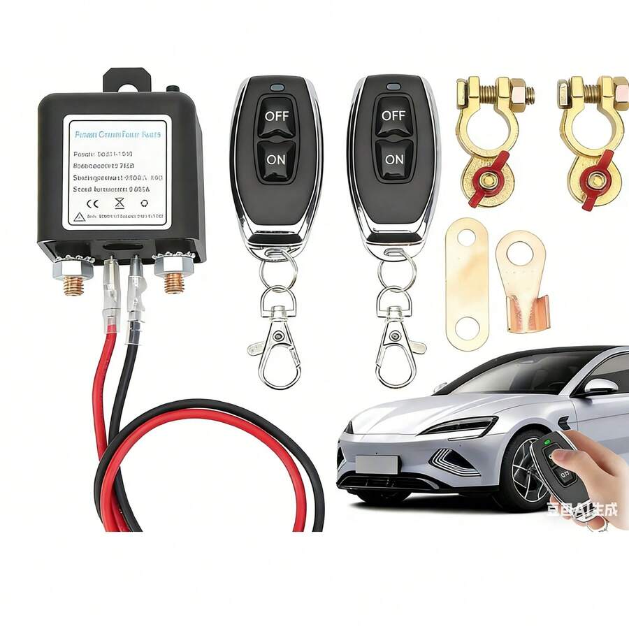 Car Battery Disconnect Switch Power Cut Off Kill Switch With Remote Control Copper Terminal For Most Cars, Small Trucks, Agricultural Vehicles 12V 200A -160ft/48.78m Control Distance