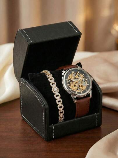 1 pieza Caja minimalista de cuero negro para un reloj, con puntada de contraste blanca, estuche de almacenamiento y viaje de lujo para relojes, organizador de joyas, elegante soporte de exhibición de relojes con almohadilla suave, caja de regalo a prueba de polvo, adecuada para el Día de la Madre, el Día del Padre, Navidad y cumpleaños