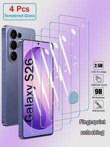 RQVQJ 防震钢化玻璃4片装 2.5D钢化玻璃屏幕保护膜 兼容三星Galaxy S26 S25 S24 Plus Ultra Fe S21 S22 S23 + Plus S21+ S22+ S23+ S24+ S25+ S26+ 透明保护膜 超声波指纹解锁 春季生日礼物 - 無色 - 查看 12