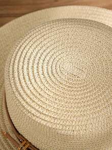 1pc Bohemian Style Women's Fashionable Cute Straw Hat, With Leather Buckle, Suitable For Beach Vacation, Daily Wear And Sun Protection, Cowboy Hat, Valentine's Day Gift, Women's Hat, Beach Hat - White - View 6
