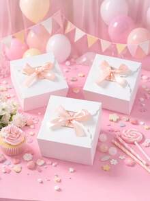 Conjunto de 10 caixas de papel quadradas brancas para lembrancinhas com 10 fitas cor champanhe (2 x 40 cm), caixas decorativas com fita para presentes, ideais para casamentos, chás de panela, festas de aniversário, aniversários de casamento, festivais e decoração de mesas para todas as ocasiões. - A-branco - Ver 4