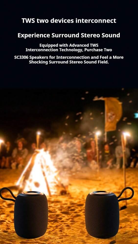 Lenovo SC3306 Wireless Bluetooth Speaker 2026, Portable Outdoor Waterproof Mini Speaker, Long Battery Life & Subwoofer For Travel Camping Home - View 9