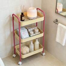 3-Tier Rolling Storage Cart | Multifunctional Makeup Organizer With Wheels | Bathroom & Kitchen Utility Trolley | Easy To Assemble - Multicolor - View 4