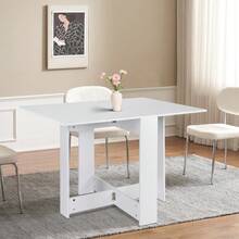 Modern Folding Table, Folding Table For The Kitchen, For Small Spaces, With 2 Folding Leaves, Seats 2-4 People, 102.5 * 76 * 73 Cm - 純白色 - 查看 4