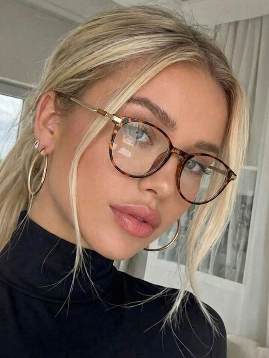 1 pieza Gafas redondas simples y versátiles, ligeras y sin receta para mujer - Multicolor - Ver 1