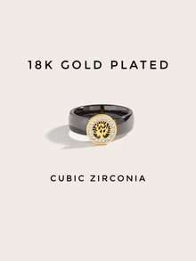 1pc 18K Gold Plated Stainless Steel Life Tree Ceramic Cubic Zirconia Ring, Women's Jewelry, Wedding Party Date Gift - Black Gold - View 6