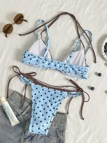 Bộ bikini chấm bi và sọc kiểu retro dành cho nữ, phong cách thường ngày, thời trang cho kỳ nghỉ, lễ hội âm nhạc, các cuộc đua ngựa, giải đua Kentucky Derby. - Màu xanh nhạt - Xem 4