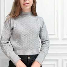 Women's Basic Modal Blouse With High Neck, Textured Knit Fabric, Winter Style, Delicate, Julook Knit, Cable Stitch, Daily Wear - 灰色 - 查看 2