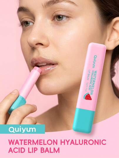  1支 Quiyum 西瓜玻尿酸保湿润唇膏 3.5克，抗皱唇油去角质唇部护理，送给女朋友的礼物，化妆品
