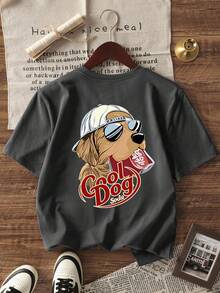 1件装男童休闲印花圆领短袖T恤，夏季学生服装 - 一款百搭T恤，为每个孩子带来欢乐和幸福！ - 深灰色 - 查看 3