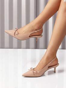 Women's Slingback Kitten Heel Pumps, Pointed Toe With Bow, 2.17" Low Heel – Comfortable Dress Shoes For All-Day Wear - 杏色 - 查看 3