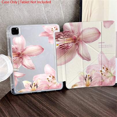 1个浪漫粉色百合花文字多角度平板电脑支架保护套 - 适合喜欢甜美女性风格和艺术风格的用户，带笔槽的平板电脑保护支架适用于10.9/10.2英寸/Air 5/Pro 11/10/9.7英寸/Air 2/7，也适用于小米5/5PR/6/6PRO/7/7PRO