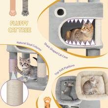 Hzuaneri 159cm Cat Tree For Indoor Cats, Cat Tower, Multi-Level Cats Condo With 8 Scratching Posts, 3 Platforms, 2 Caves, Basket, Sisal Rope, Anti-Tip Kit, Light Grey - Light Grey - View 4