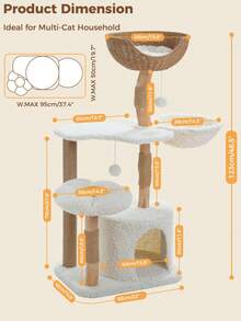 PAWZ Road 48.5'' Modern Cat Tree Solid Wood Cat Tower For Indoor Cats With Luxury Cat Condo, Cozy Hammock, Scratching Post, Rattan Perch And Flower Cat Bed For Large Cats Adult, White - 白色 - 查看 3
