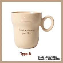 1个可爱陶瓷咖啡/茶杯，热巧克力杯，陶瓷马克杯，大容量咖啡杯，热可可杯，早餐牛奶杯，卡通笑脸图案，350毫升/12盎司，返校季 - 彩色 - 查看 16