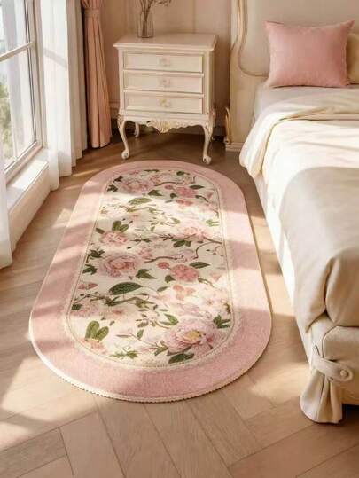 1pc French Rose Oval Faux Wool Decorative Rug, Atmosphere Doormat, Decorative Carpet, Thick Round Plush Rug, Soft Skin-Friendly Material, Suitable For Living Room, Bedroom, Study And Other Decoration, Bedroom Rug, Study Rug, Living Room Rug, Welcome Mat, Office Decoration, Area Rug, Kitchen Rug, Gaming Room Rug, Bathroom Mat, Stylish Home Decor, Room Decoration, Living Room Decoration, Home Decoration, Holiday Decoration
