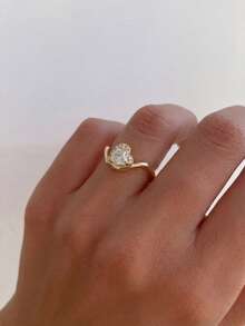 1 pieza Anillo con forma de corazón de plata de ley 925 con circonita, joyería elegante y de moda, regalo de cumpleaños para mujeres - Anillo de onda de corazón - circonio blanco - Ver 4