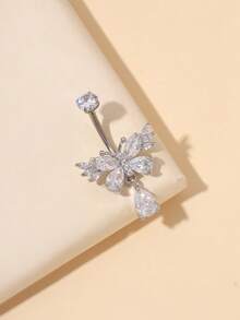 1pc Fashionable Titanium Butterfly Navel Ring, Suitable For Daily Wear - Silver - View 4