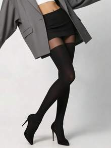 1 Pair Essential Illusion Thigh-High Stockings - Fashionable And Effortless Layering Tights - Multicolor - View 2