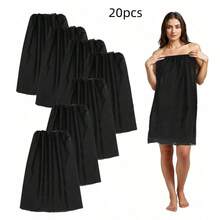 5pcs/Set Jubah Mandi Sekali Pakai dari Kain Non-Woven yang Dapat Diatur Ukurannya, Cocok untuk Wanita, Sauna, Salon Kecantikan - Hitam - hitam - View 9