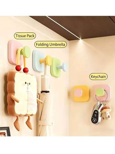 2pcs Random Color Dopamine Suction Cup Hooks, No-Drill, Wall-Friendly, Traceless And Strong, Suitable For Door And Coat Hooks, Bathroom Storage, Suitable For All Home Scenarios, For Hanging Kitchen Utensils, And For Hanging Small Items In Bedrooms And Living Rooms, Combining Storage And Decoration.