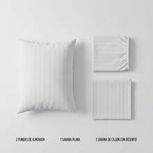 Juego de Sabanas para Cama, Sabana Bajera, Sabana Plana y Funda de Almohada, Cajon Amplio, 2800 Hilos, Premium, Tamaño Individual Matrimonial Queen King - Blanco - Ver 5